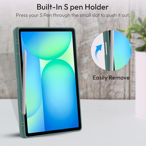 Image of Robustrion Cover Case for Samsung Galaxy Tab S10 FE Plus 13.1 inch Cover with [Pencil Holder] Hybrid Cover for Samsung Tab S10 FE Plus 13.1 inch Tablet [Auto Sleep Wake Support] - Dark Green