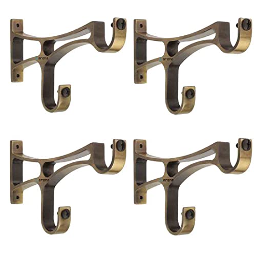 Arena Aluminum Double Curtain Bracket Set With Antique Brass Finish, Rod Holder for Doors & Windows, 1 Inch Parda Holder, Finials and Knobs 4 Pcs