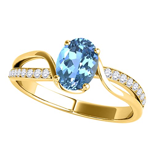 MauliJewels 1.40 Carat Oval Blue Topaz and Diamond Engagement Ring for Women, 14K Solid Gold Wedding Jewelry Gift