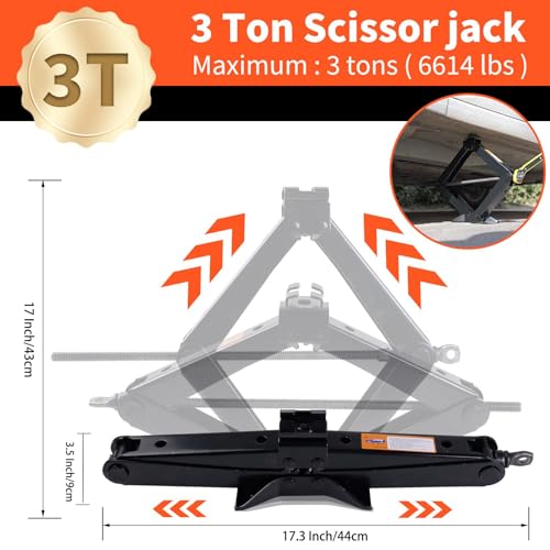 Image of Scissor Jack Set 3 Ton(6614 lbs) Car Jack and Stand Kit, Heavy-Duty Scissor Jack for Car Lifting, Portable Tire Jack Kit with Lug Wrench Tire Repair Kit for Auto /SUV /MPV /Trucks