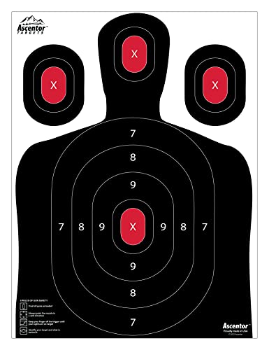 Ascentor Silhouette Shooting Target - Large Size 18 x 24 - Multiple Aiming Zones - Black - Pack of 25