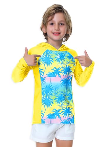 Image of AOBUTE Unisex Kids Long Sleeve Hoodie Rash Guard Boys UPF 50+ Swim Top with Thumb Hole 3-12 Years