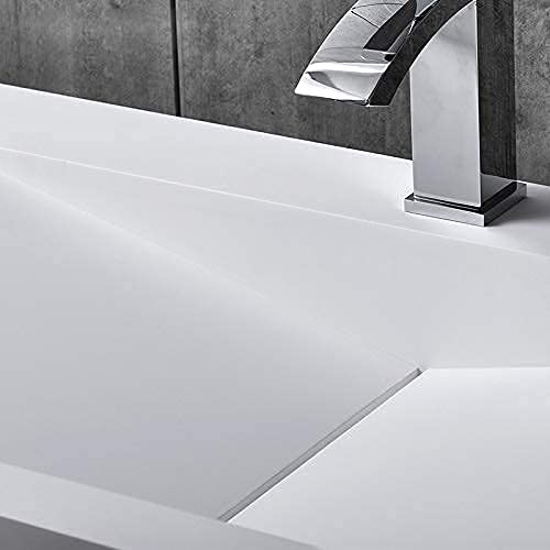 Weibath 35 Inch Wall-Mount Rectangular Floating Sink 35" Solid Surface Stone Resin Bathroom V-Shaped Sink (Glossy White) #TOP4