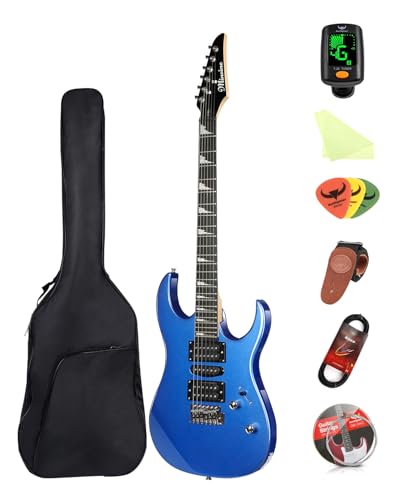 Bullfighter 39 Inch Electric guitar 4/4 Full Size, HSH Pickup, Guitar Electric for Beginners Starter Music Lover with 8 Accessories Guitar Bag, Strap, Picks, Tuner, Strings and Cable. MS-170 (Blue)