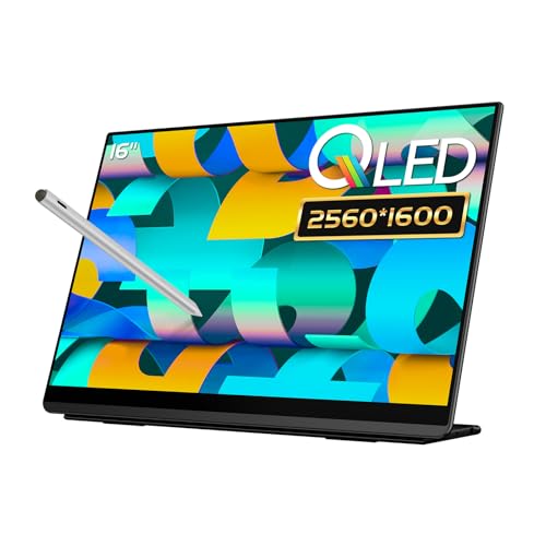 Image of EHOMEWEI Q3 Portable Touchscreen Monitor with Stylus Pen, 2.5K 60Hz 16'' 2560 * 1600, 400 Nit HDR Brightness, FreeSync, Eye Care, Laptop /PC /Phone /Game Console
