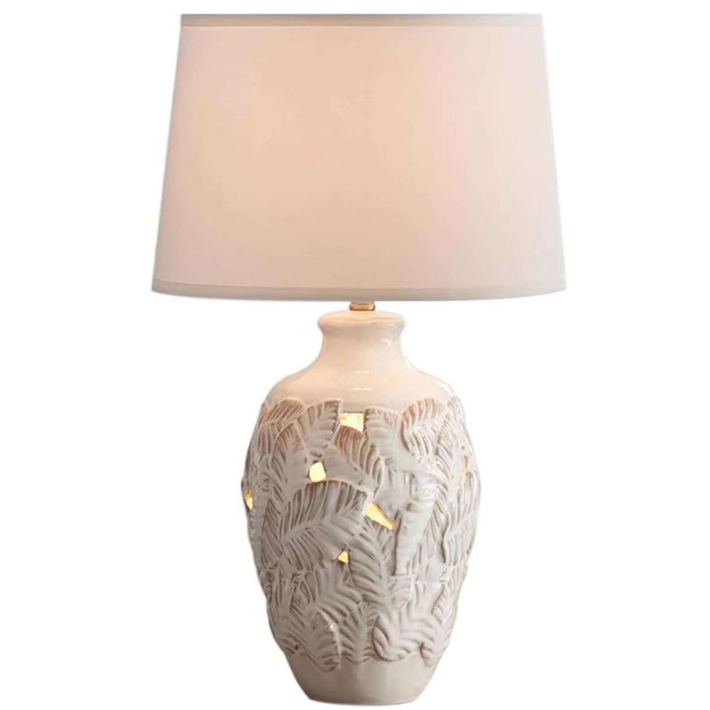 SANBDDLYY Elegant Chinese Ceramic Bedside Lamp - White Porcelain Nightstand Light for Bedroom and Living Room