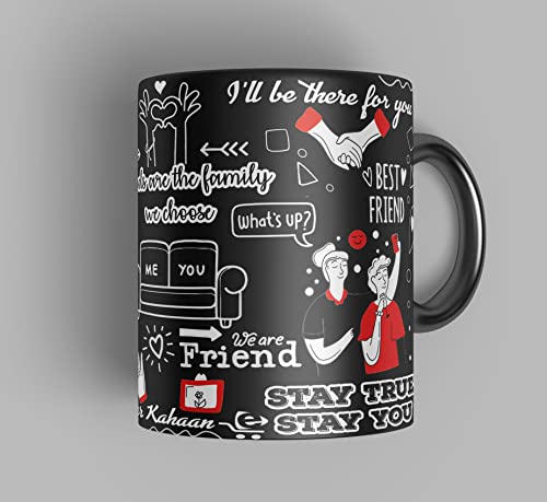 Image of Friends Forever Printed Black Ceramic Coffee Mug | Capacity 330 ml Friendship Cup | Birthday Gift for Friends | Friendship Day Gift | Microwave Safe | Dishwasher Safe