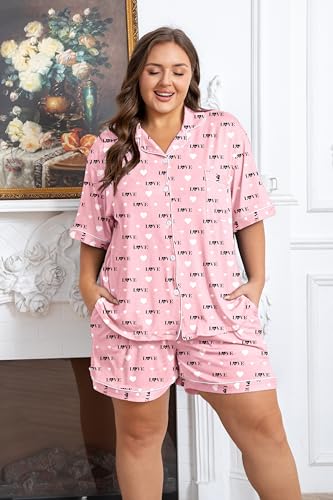 Image of Vozanet Women's Plus Size Button Down Pajamas Soft Lounge Sets Shorts with Pockets Bride Nighty Solid Soft Pjs 1x to 5x