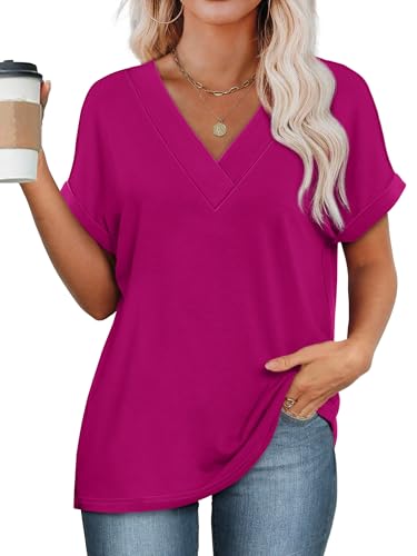 Image of WIHOLL Womens Summer Tops Short Dolman Sleeve Shirts 2026 Fashion V Neck Outfits Clothes