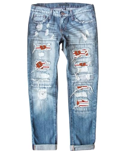 Skinny Ripped Jeans for Women Mid-Rise Stretch Denim with Destroyed Holes & Retro Plaid Patch Comfortable Touch