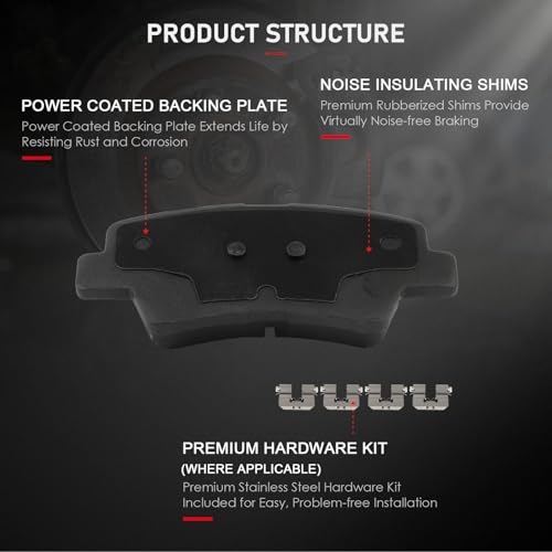 Image of cciyu D1912 D1812 Front & Rear Ceramic Disc Brake Pads Kit For Hyundai For Elantra 2017-2020,For Hyundai For Ioniq 2017-2020,For Kia For Niro 2017-2022