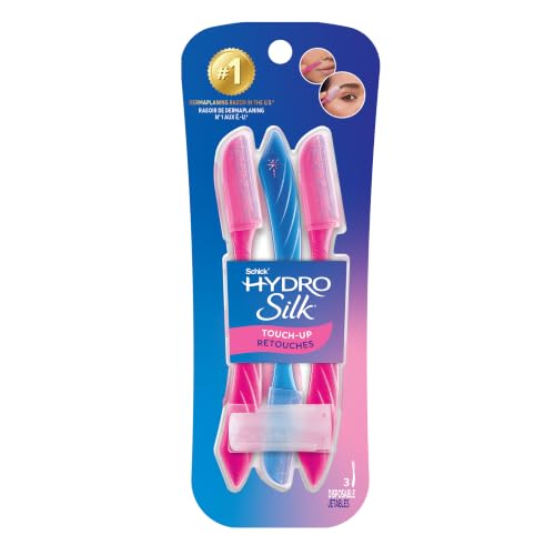 Schick Hydro Silk Touch-Up Dermaplaning Tool with Precision Cover, 3ct | Dermaplane Razor, Face...