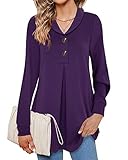 Vivilli Long Sleeve Tunic Tops for Women Ladies Lapel Collar V Neck Button Sweatshirts Fall Winter F