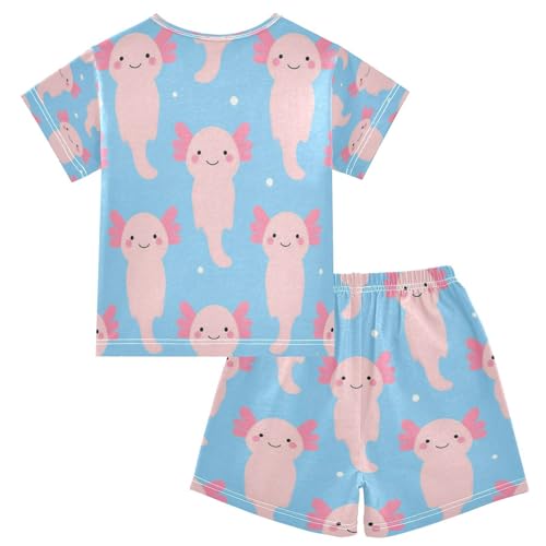 Pajama Sets Short Sleeve Cute Axolotl Pattern Prints Soft Cotton Summer Sleepwear 2 Piece PJS Size 5-14T2
