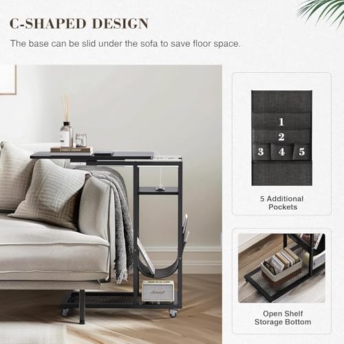 Image of Colima C Shaped End Table with Charging Station (Black, Extra Large)