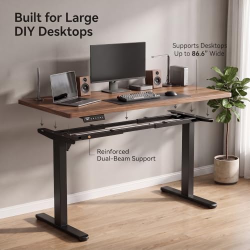 Image of HUANUO Standing Desk Frame with 220lbs Powerful Brushless Motor, Double Crossbeam Structure, Thick Adjustable Desk Legs, for Max 35.4″ x 86.6″ Desktop, for Home Office, Black Frame Only
