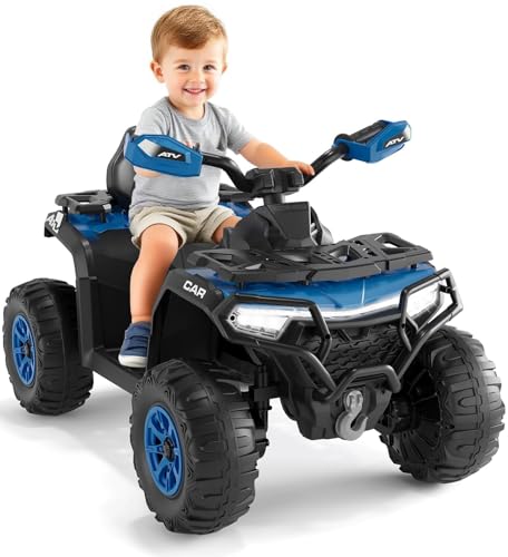 Garvee Kinder Elektro Quad 12V-4-Rad Offroad Fahrzeug Mit Fernbedienung, 2 Motoren, LED-Scheinwerfer, Musik, Kabellose Verbindung, USB, Federung, Leuchtfahne