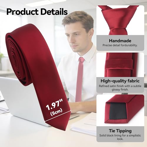 Image of Skinny Tie Men Women 2 inch (5CM) Slim Necktie Solid Thin Ties Formal
