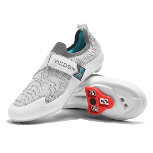 Best Cycling Shoes for Long-Distance: Top Picks for Comfort & Performance 14 Vicogn Mens Womens Indoor Cycling Shoes Compatible with Peloton Bike Pre-Installed with Look Delta Cleats Clip in Outdoor Road Bike Shoes (Grey,US 7.5) 40