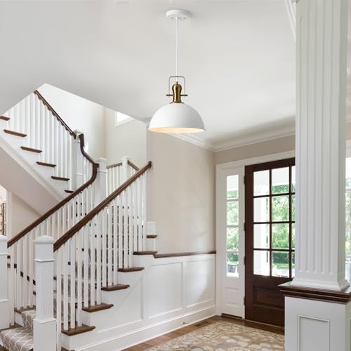Image of 12 Inch Sandy White Modern Pendant Light for Kitchen Island 1 Pack | ETL Certificate, Easy to Install,Adjustable Height Cord,Vintage Industrial Dome Hanging Light Fixtures