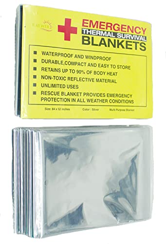RAYWER (4 Pack Emergency Thermal Survival Blankets, Mylar Blankets for Outdoor, Camping, Hiking, Survival, Large Silver Thermal Sheets, Heavy Duty Gear (4 pcs, Size 84x52)