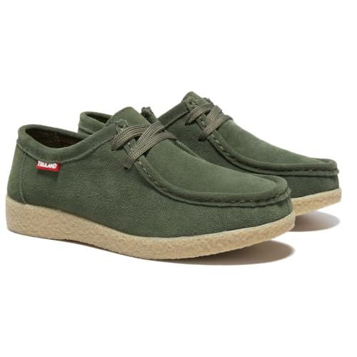 Image of TRULAND Leather Oxford Shoes for Women - Suede Lace Up Moc Toe Low Platform Flat Wallabees Shoes