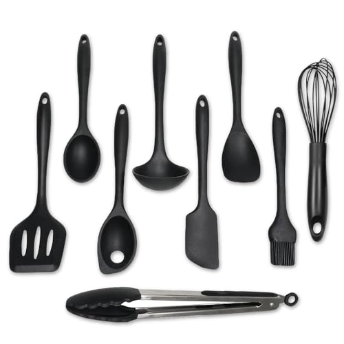 Chef Craft - Premium Silicone Kitchen Tools and Utensils Set, Non-Scratch, Withstands Temperatures up to 450°F, BPA-Free, 9 Piece Cooking Utensils Set, Black