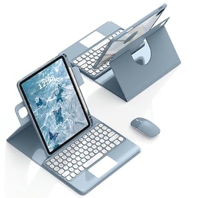 QYiiD Touchpad Keyboard Case for Galaxy Tab S10 FE Plus / S10 FE+ 13.1 inch 2025, 360 Degree Rotating Cover with Color Round Key Magnetic Removable Keyboard with S Pen Holder, Blue