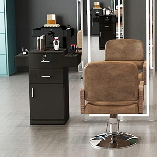 Ymlpre Black Salon Stations Cabinet for Hair Stylist, Beauty Hair Station, Salon Storage Organizer Cabinet with Locking Drawers and with 6 Tool Holders, Bathroom Furniture Cabinet, Black