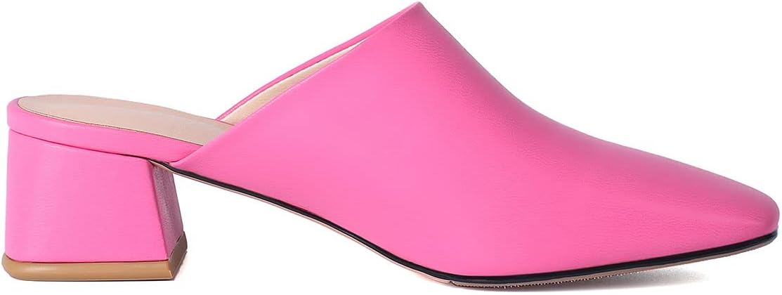 SHEMEE Women's Closed Square Toe Chunky Heel Slides Mule Pumps Slip On Mid Block Heels Slippers Sandals Backless Slingback Shoes - Image 3