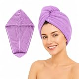 Muexoee Microfibre Hair Towel Wrap, 1 Pack Purple Hair Turban with Button, Super Absorbent Quick Dry Anti-Frizz Hair Wrap Towel, Soft Microfibre Towel for Women Girls Curly Long Hair
