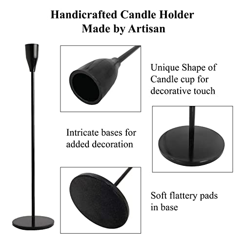 Black Glossy Candlestick Holders | Candle Holder Set of 3 by Rely+ | Tall Pillar Modern Metal Slim Stick Tapered Candle Holders for Ambience | Halloween Wedding Home Decor Centerpiece - Thumbnail 7