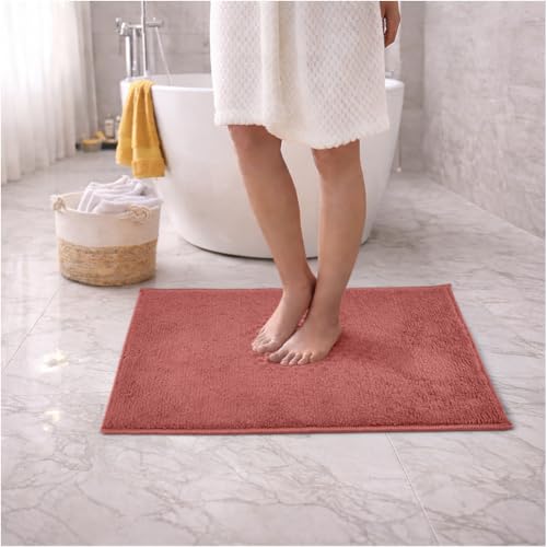 Image of Welspun Arlo Bathroom Mat Anti Slip | Soft Absorbent Bathmat | Quick Dry Polyester Floor Mat for Bathroom | Anti Skid Bathmat | Machine Washable | 40 x 60 cm | Rose