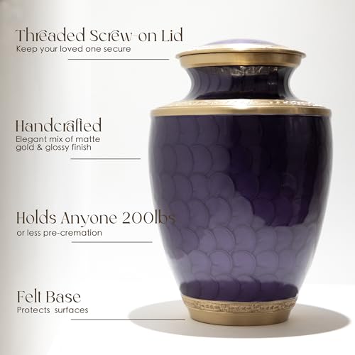 Image of Cremation Urn for Human Ashes - Adult Brass Urn for Men or Women up to 200lbs - Handcrafted Memorial Burial Urn - Suitable for Funeral or Display