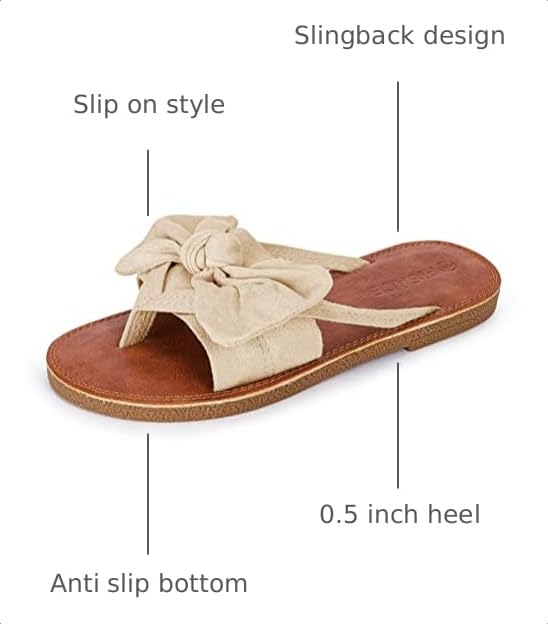 Image of FISACE Womens Bow Flat Sandals Flip Flops Slide Sandals Summer Beach Shoes