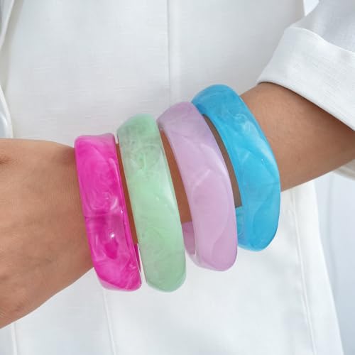 FAXHION Chunky Resin Acrylic Bangle Bracelets for Women, Colorful Wide Geometric Bangles Set, Statement Stackable Bracelet Jewelry Gift(Hot Pink) by FAXHION - Used condition - US$14.24