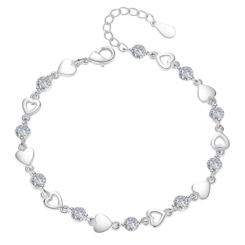 SURALIN Bracelet en Argent pour Femme avec Diamant Coeur - Cadeau pour Elle