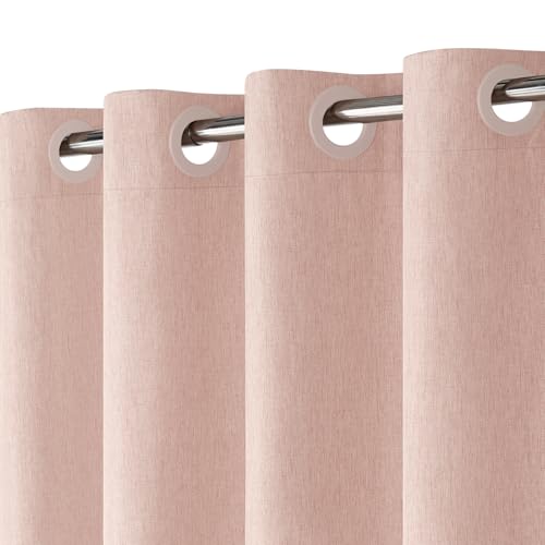 Rideau de Douche en Lin Texturé avec Revêtement Imperméable, Œillets Larges, 230GSM Rideaux Baignoire Tissu Rideau Salle de Bain Lourd, Ourlet Lesté, Lavable, Installation Facile, 183x191cm, Rose