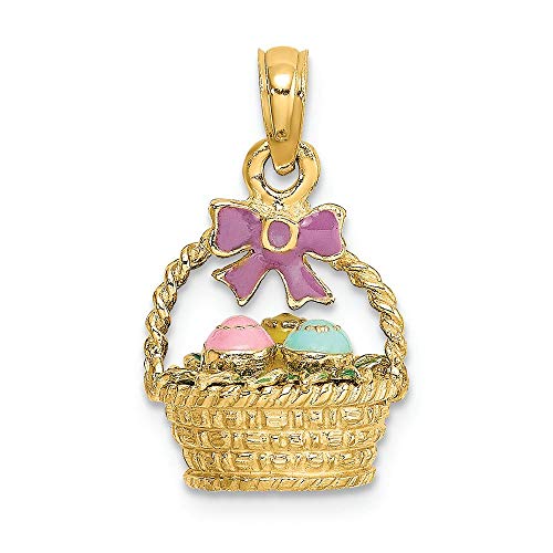FJC Finejewelers 14k Yellow Gold 3d Easter Basket with Lavender Bow 3 Eggs Charm