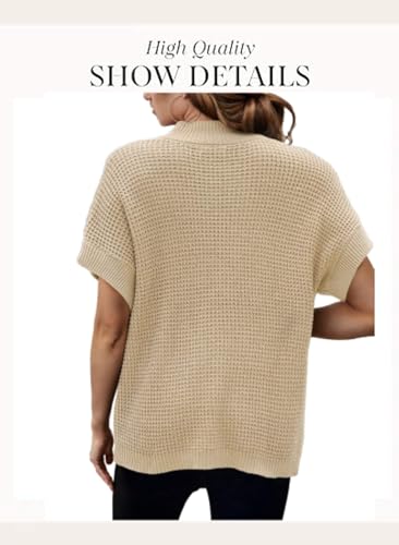 Image of Women 2026 Sweater Vest Mock Neck Batwing Short Sleeve Oversized Ribbed Knit Tops Fall Pullover Sweater S-XXL