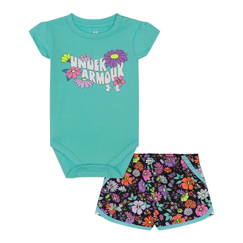 Under Armour UA PRINTED WOVEN SHORT SET, RADIAL TURQ FLORAL, 3-6 Months