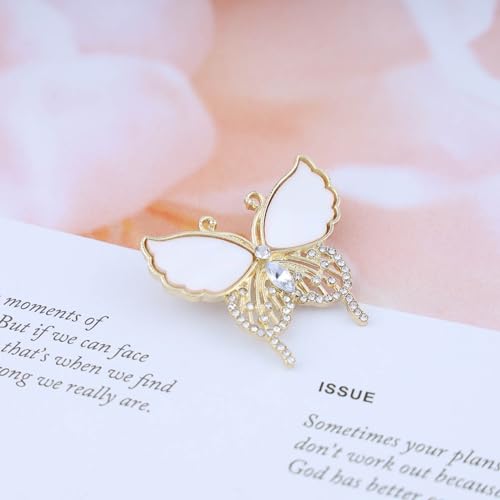 Image of Pearl Shell Resin Butterfly Brooch Pin Sparkly Crystal Butterfly Brooches Pin Lepel Pin Hollow Butterfly Wing Brooch Pin Rhinestone Butterfly Brooch Pin Decorative (Green Resin 1)