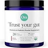 Ora Organic Prebiotic and Probiotic Powder Supplement - 20 Billion Probiotics, 7 Strains for Best Prebiotic Powder, Non-GMO, Probiotics for Women, Men & Kids - Apple Raspberry Flavor, 30 Servings…