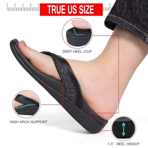 Image of MEGNYA Comfortable Walking Flip Flops for Womens, Orthopedic Walking Sandals with Arch Support, Flat Feet Pain Relief Sandals for Beach, Summer, Pool