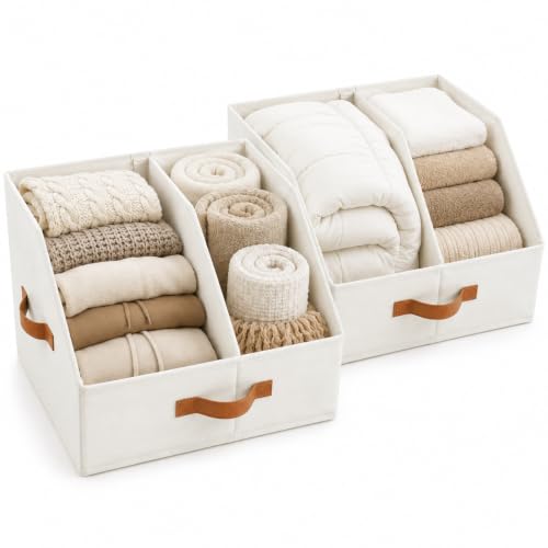 HOMELUX THEORY Closet Organizers Storage, Large Collapsible Bin 2pc, Ivory