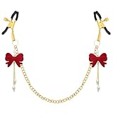 Red Bow Body Clamp with Chain - Adjustable Nipple Clips for Women Play Body Clamp Sensory Adult Toys Non-Piercing Metal Body Clips with Gold Chain Bedtime Play Couples Gift