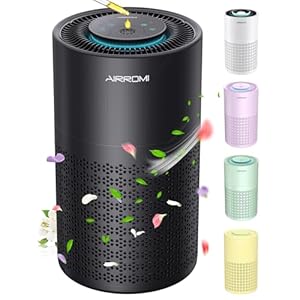 AIRROMI Air Purifier for Bedroom with HEPA 3-in-1 Filter, Pet Air Purifier for Home Cat Pee Smell, Covers Upto 990 Ft², Quiet 360°intake Air Cleaner for pet hair,allergies,Dust,Smoke A2001 Black
