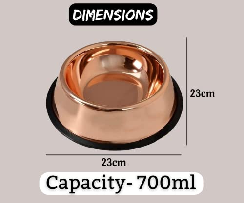 Foodie-Puppies-Stainless-Steel-Bowl-for-Dogs-Cats-Any-Pets-700ml-I-Non-Skid-Rubber-Bottom-FoodWater-Bowl-I-Non-Toxic-100-Safe-for-Pets-Copper-Plain