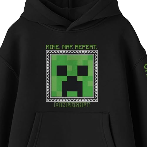 Minecraft Creeper Face Long Sleeve Youth Black Hooded Sweatshirt2