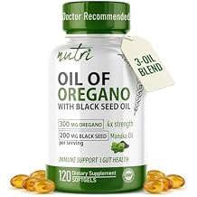 Nutri Oil of Oregano with Black Seed Oil and Manuka Oil Softgels, 505mg Extra Strength Oregano Oil Black Seed Oil Softgels Blend for Immune, Gut and Inflammatory Support Supplements 120 Count